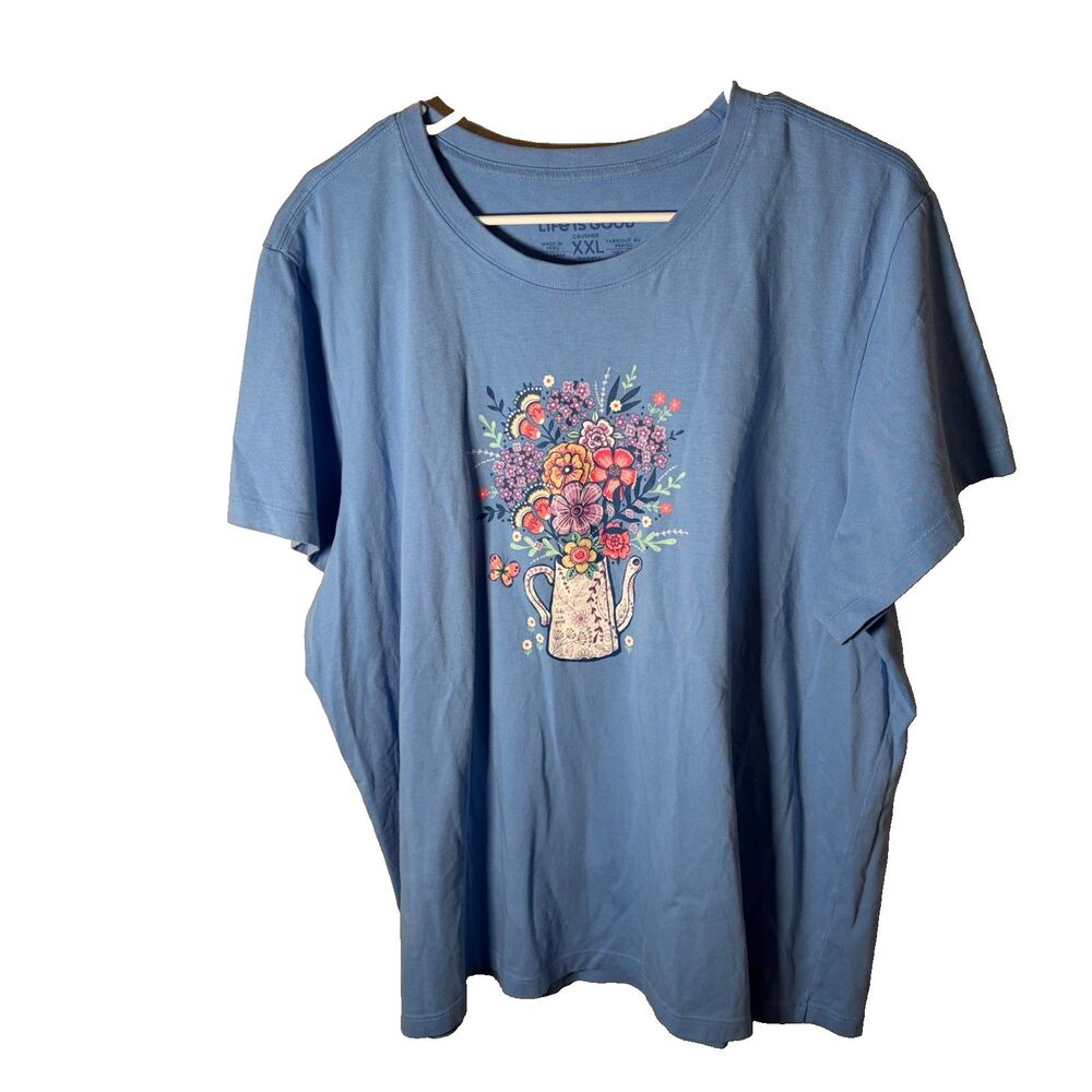 Life Is Good T-Shirt Women's XXL Crusher Floral Short Sleeve Casual Shirt Top